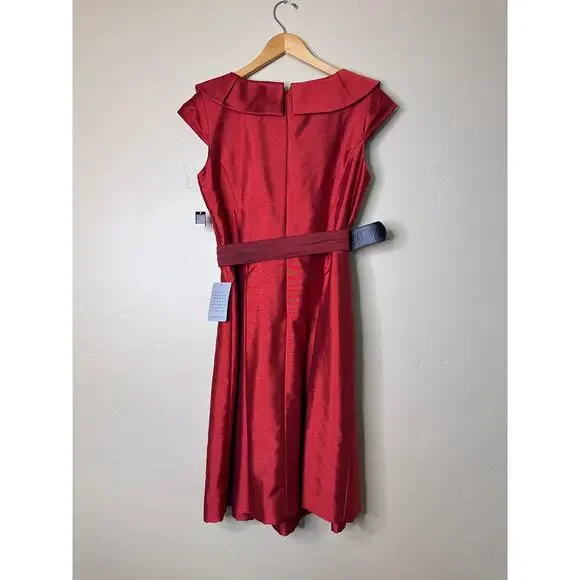 NEW Tahari ASL Crushed Taffeta Red Holiday Cocktail Midi Dress 10 NWT - Picture 7 of 7